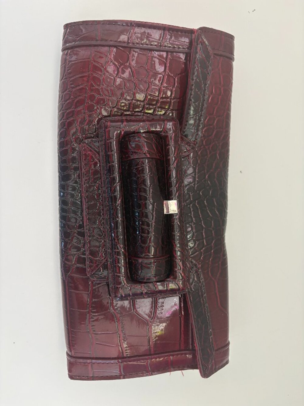 White House Black Market Burgundy Croc Embossed Chain Clutch Bag